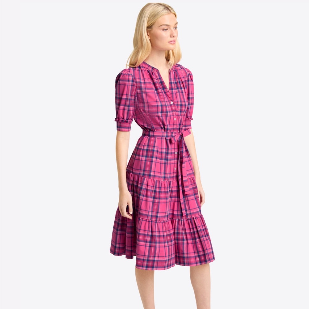 Draper James Loretta Shirt Dress in Pink Angie Plaid, Size Medium, Preppy, Fall